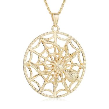 Imagem de HZMAN Colar de corrente de trigo banhado a ouro 18K com pingente de teia de aranha - Presente de joia de latão de Halloween para mulheres e homens