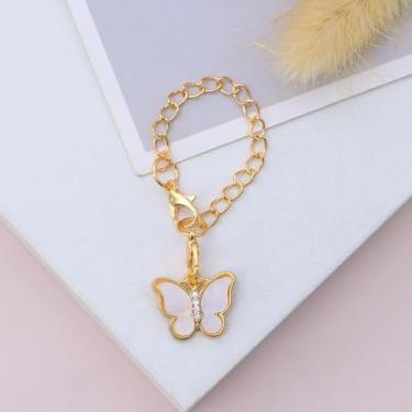 Imagem de Acessórios de pingente de borboleta para copo Stanley, pingentes de garrafa de água de corrente dourada para copo, alça de copos moderna simples (E)