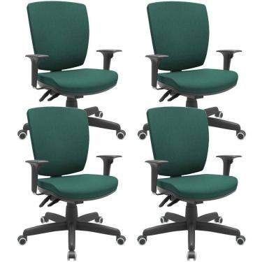 Imagem de Kit 04 Cadeiras De Escritório Diretor Office Giratória Preto Alta Flexi P03 Poliéster Verde - Lyam