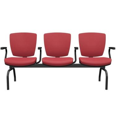 Imagem de Cadeira Longarina 3 Lugares Aeroporto Recepção Preto Baixa Flexi P03 Vinil Vermelho - Lyam