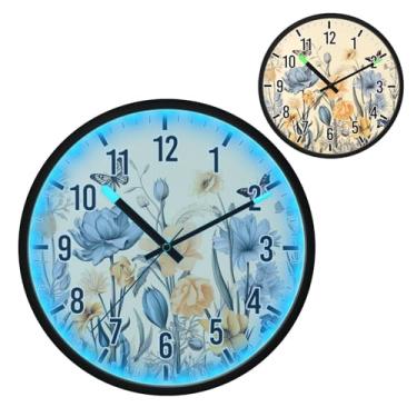 Imagem de Blueangle Relógio de parede LED que brilha no escuro e ativado por voz, silencioso design de flores silvestres coloridas de 30,5 cm, funciona a bateria para decoração de quarto e sala de estar (329)