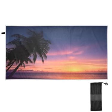 Imagem de ATTX Toalha de praia com palmeiras do pôr do sol do oceano, 79 x 188 cm - Cobertor de microfibra leve de secagem rápida e resistente à areia para piscina, ioga, academia e viagens | Esportes de banho