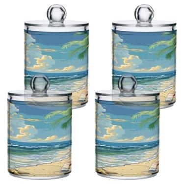 Imagem de ATTX Dispensador de suporte de palmeira Qtip para bola de algodão, cotonete, frasco de boticário de plástico transparente, pote de armazenamento de cozinha para decoração de casa, pacote com 4 (72)