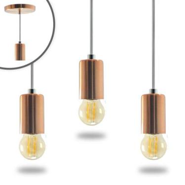 Imagem de Kit 3 Pendente Soquete Copinho E27 Rose Gold + Led G45 - Iluminar Ambi