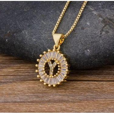 Imagem de Colar Dourado Letra Inicial Strass Brilhante Nome - DCXAM