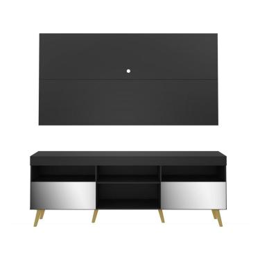 Imagem de Rack Com Painel Retrô Com Espelho Para Tv Até 65´´ Flórida Fg3138 Preto/natural