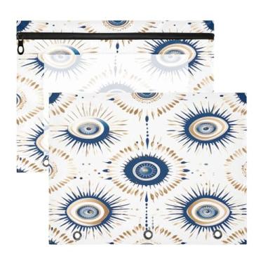 Imagem de ATTX Pacote com 2 bolsas para fichário com olho turco - Bolsa impermeável com zíper de 3 anéis com janela transparente, acessórios de material de escritório para estojos de lápis e organizador de