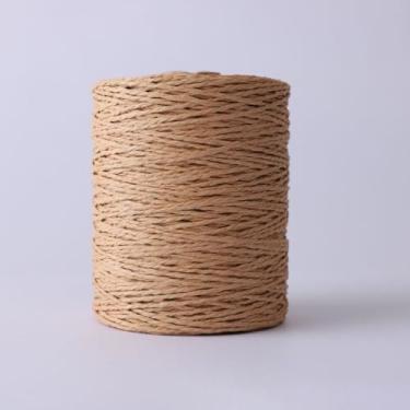 Imagem de Fio de palha de ráfia de cor cáqui, fios de papel de crochê 280-300 m/rolo de tricô à mão, crochê, fio de palha de ráfia para bricolage