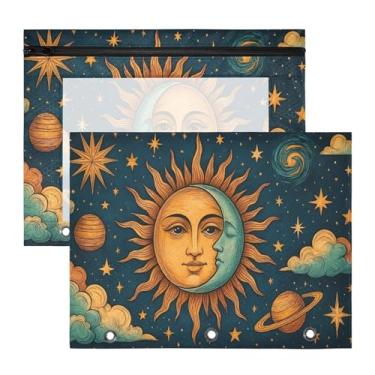 Imagem de Blueangle Bolsa para lápis de rosto de sol e lua para fichário de 3 anéis, 2 pacotes com bolsa de lápis com janela transparente para documentos com zíper para escritório (1008)