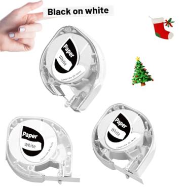 Imagem de EazeID Fita adesiva LT12 compatível com refil de papel DYMO LetraTag Label Maker 91330 para DYMO Letra Tag 100H LT-100T Plus LT110T, 1/5.1 cm x 13 pés (12 mm x 4 m), Blakc em branco, pacote com 3