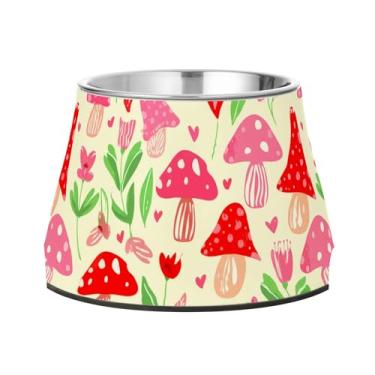 Imagem de SEHANY Tigelas para cães de ervas e cogumelos antiderrapante de aço inoxidável com fundo de borracha para evitar tombamento, tigelas elevadas para comida e água quadriculadas para cães e gatos