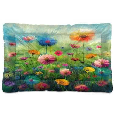 Imagem de SEHANY Cama para cães e gatos com flores silvestres coloridas com fundo antiderrapante, cama de canil, colchão macio para animais de estimação, lavável para cães pequenos, médios e grandes, gatos