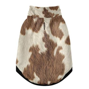 Imagem de SEHANY Casaco de cachorro marrom e branco com estampa de vaca para cães pequenos, superquente à prova de vento, jaqueta de inverno macia e aconchegante para clima de neve fria com coleira para animais