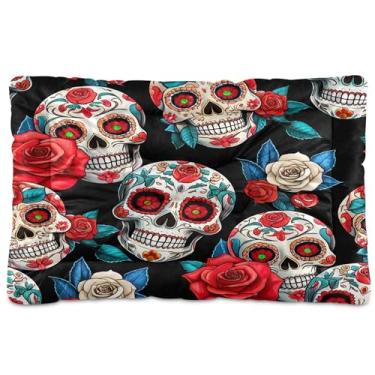 Imagem de SEHANY Cama de caveira vintage para cães e gatos com fundo antiderrapante, cama de canil, colchão macio para animais de estimação, lavável para cães pequenos, médios e grandes, gatos, 61 x 45 cm