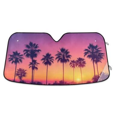 Imagem de ATTX Palmeira Silhuetas Para-brisas Carro Para-brisa 144.8 cm x 80.0 cm Escudo Solar Universal com Proteção UV, Auto Dobrável Persiana Frontal para Sedans SUVs Caminhões #152