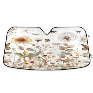 Imagem de ATTX Girassóis e borboletas para-sol para para-brisas de carro 144.8 cm x 80.0 cm Protetor solar universal com proteção UV, persiana de janela frontal automática dobrável para caminhões Sedans SUVs