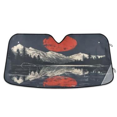 Imagem de ATTX Para-brisa de carro Red Sun para-sol 139.7 cm x 70.1 cm escudo solar universal com proteção UV, persiana de janela frontal automática dobrável para caminhões Sedans SUVs #335