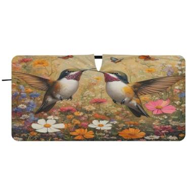 Imagem de Blueangle Beija-flores silvestres pára-brisa para-sol - 149.9 cm x 76.2 cm dobrável carro janela frontal blocos pára-sol raios UV viseira de sol (437)