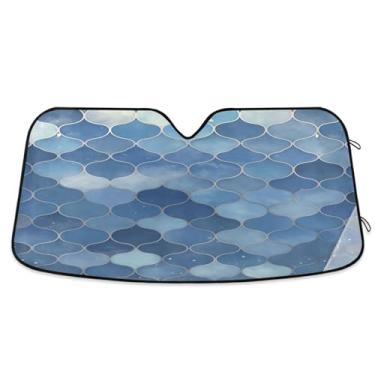 Imagem de ATTX Para-brisa de carro com escamas de sereia azul 144.8 cm x 80.0 cm Escudo solar universal com proteção UV, persiana de janela frontal automática dobrável para caminhões Sedans SUVs #596
