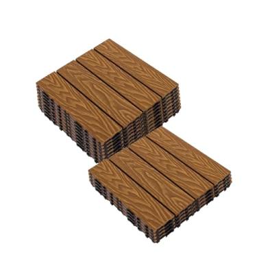 Imagem de Azulejos de deck interligados, azulejos de piso de pátio composto WPC com sistema de clique função de drenagem para varanda piscina varanda quintal área de jogo terraço todos os climas uso D3 12 peças