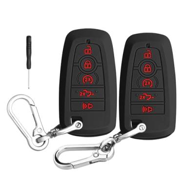 Imagem de QBUC 2 peças para Ford Key Fob Capa com chaveiro de proteção de silicone macio compatível com 2017-2026 F150 Super Duty F-250 F-350 F-450 XL XLT Lariat King Ranch Platinum Lightning 5 botões (preto