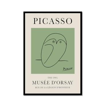 Imagem de Impressão em tela verde sálvia Pablo Picasso animais esboço arte de parede gato cão pássaro cavalo impressão linha abstrata desenho pôsteres para decoração de quarto escritório casa (SKU9,12x18