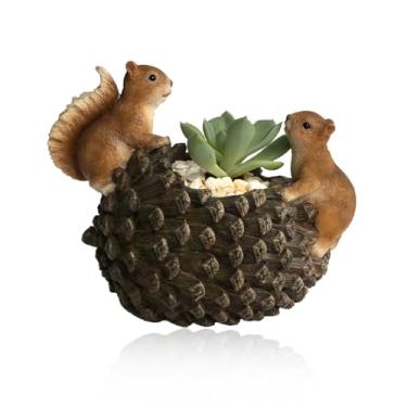 Imagem de YRMLYMOP Vaso de animais, vasos de suculentas de esquilo, jardim, decoração de mesa, vaso de flores, pequeno animal, vaso de resina, para decoração de escritório, decoração de mesa