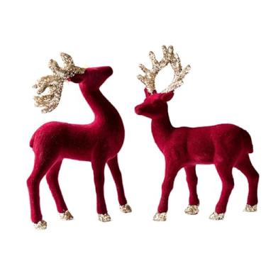 Imagem de WeiLaiKeQi Estatuetas de Renas Recheadas para Decoração de Natal, Adereços Rústicos e Criativos para Fotos, Esculturas de Animais para Lareira e Casamento, a Pair Red