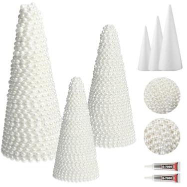 Imagem de Cinrobiye Conjunto de 3 kits de artesanato de árvore de mesa de Natal, faça você mesmo, cone de espuma, decoração de árvore de Natal para adultos, casa, escritório, férias, inverno, mesa interna