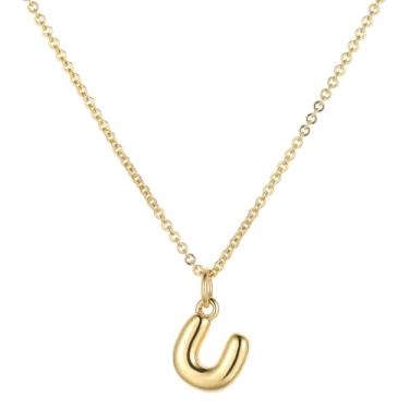 Imagem de Joxevyia Colar com inicial bolha para mulheres, colar com letras personalizadas, banhado a ouro 14K, pingente de nome A-Z, minimalista, joia delicada, presente de aniversário e Natal para ela, Banhado