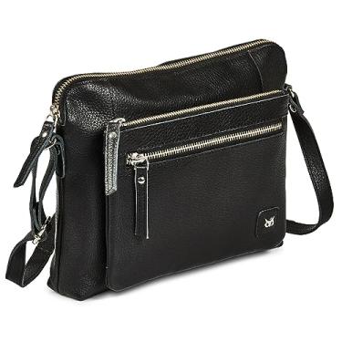 Imagem de Wise Owl Accessories Bolsa tiracolo pequena e macia de couro verdadeiro, bolsa tiracolo transversal, Nappa preta, 8"x10.5"x1.75"