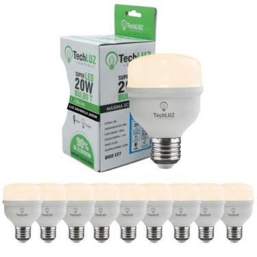 Imagem de Kit 10 Lâmpadas Led Bulbo 20w Alta Potência Bivolt Branco Quente Techl