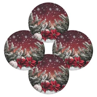 Imagem de Wassud Jogo americano conjunto de 4 tapetes redondos de bola de Natal para cozinha e jantar tapetes laváveis decoração de mesa 39 cm