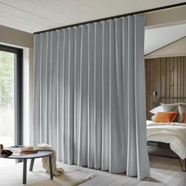 Imagem de MaKefeile Cortinas divisórias de quarto, cortina blackout total de privacidade, painel com isolamento térmico, redução de ruído, cortina para quarto, janela, sala de estar, teto, cortina L 387 cm × A