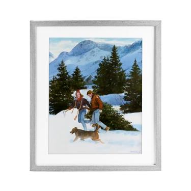 Imagem de Stupell Industries Casal trazendo árvore para casa impressão emoldurada preta sob vidro, design por Wind River Studios, 40,6 x 33,5 cm