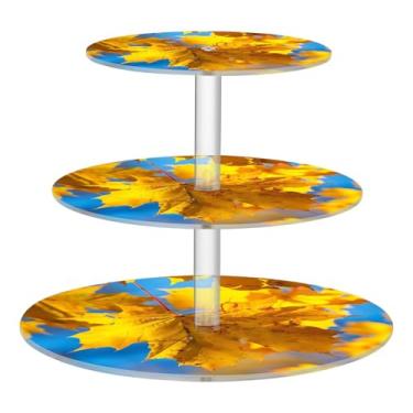 Imagem de CEBUGI Suporte de cupcake de 3 camadas, folhas de ácer, suporte redondo para bolo, torre, bandeja de servir em camadas de acrílico para chá, chá de bebê, casamento e mais