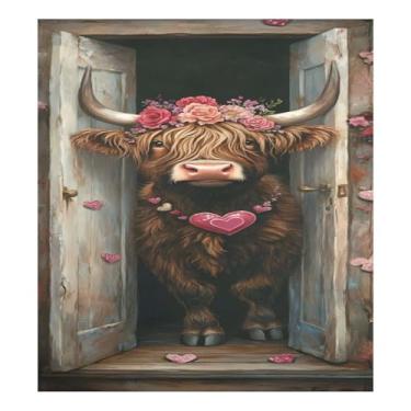 Imagem de Qilmy Linda capa de ímã de vaca Highland para lava-louças 58 x 66 cm capas decorativas de geladeira para porta frontal adesivo de folha magnética para máquina de lavar louça painel de geladeira