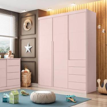 Imagem de Guarda-Roupa Infantil Pérola 3 Portas 4 Gavetas Rosê - Modern
