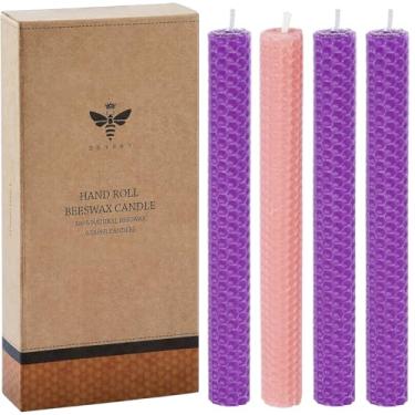 Imagem de DEYBBY Velas cônicas de cera de abelha natural, velas de cera de abelha enroladas à mão, velas sem gotejamento e sem fumaça, conjunto de 4 peças planas (advento de Natal)