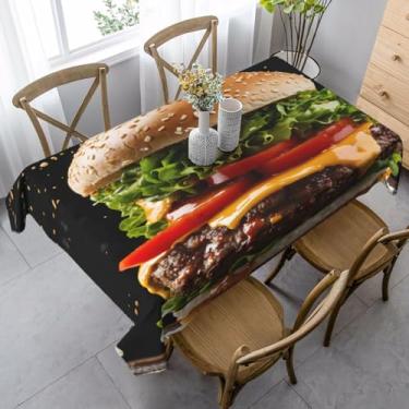 Imagem de ZTPOWQA Toalha de mesa de jantar com impressão de alimentos, 99 x 139 cm, retangular, impermeável, reutilizável, festa de jantar
