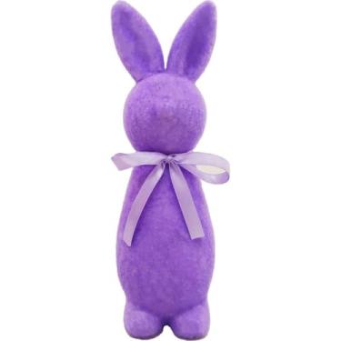 Imagem de Decorações de Páscoa Estatueta de coelhinhos flocados com gravata borboleta reunindo coelho enfeite de mesa para centros de mesa de Páscoa para decoração de mesa de escritório em casa na primavera