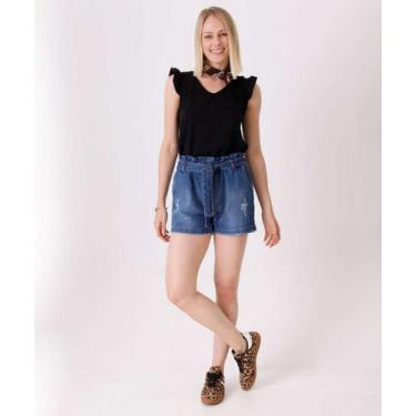 Imagem de Short Jeans Feminino Clochard Cintura Alta Puídos-04043 - AKIYOSHI, 46