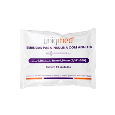 Imagem de Seringas para Insulina Uniqmed 100U 0,3mL 8mm 30G Com 10 Unidades