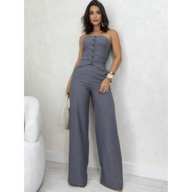 Imagem de Conjunto Elegante Feminino sem alça Mais Calça Pantalona Alfaiataria S