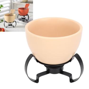 Imagem de AUNMAS Conjunto de Fondue Com 4 Garfos, Pote de Derretimento de Porcelana Cerâmica Com Suporte de Metal Conjunto de Panela Quente para Queijo Sorvete Chocolate (Bege)