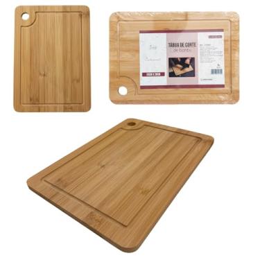 Imagem de Tábua de Bambu para corte Retangular 28x20cm | Com Sulco Antivazamento, Antibacteriana | Ideal para Churrasco, Cozinha e Servir - PREMIUM MCO