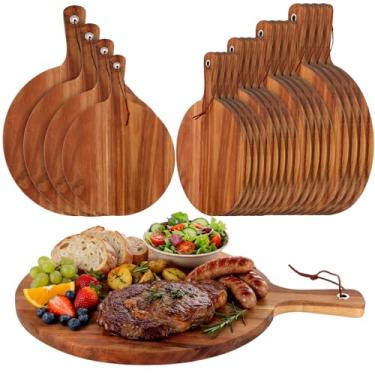 Imagem de Uiifan 20 Tábuas de corte de madeira de acácia com alça grossas tábuas de charcutaria redondas tábuas de cortar tábuas de cortar a granel tábua de corte de pá para servir carne, queijo, pizza, pão (4