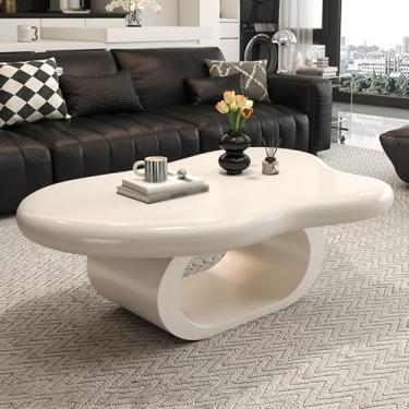 Imagem de Modern Cloud-Shape Coffee Table, Wooden Tabletop, Iron Base, Stable Load-bearing, Rounded Corners, Suitable for Living Room and Bedroom(A,100 * 69 * 45cm/39 * 27 * 18in)
