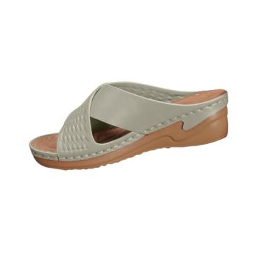 Imagem de Sandálias de verão estilo lazer cor sólida tira oca inferior grossa salto plataforma praia casual, Verde, 38