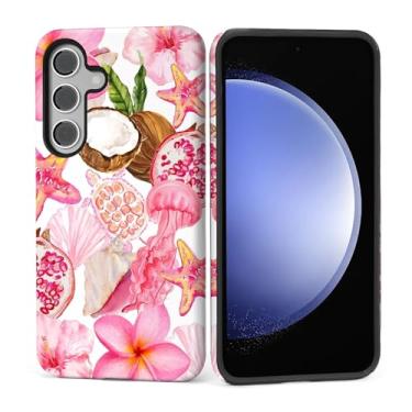 Imagem de Kapadiy Capa para Samsung Galaxy S25 FE, design de colagem de concha rosa estrela de silicone de proteção dupla híbrida + capa de corpo inteiro à prova de choque de policarbonato rígido, capa